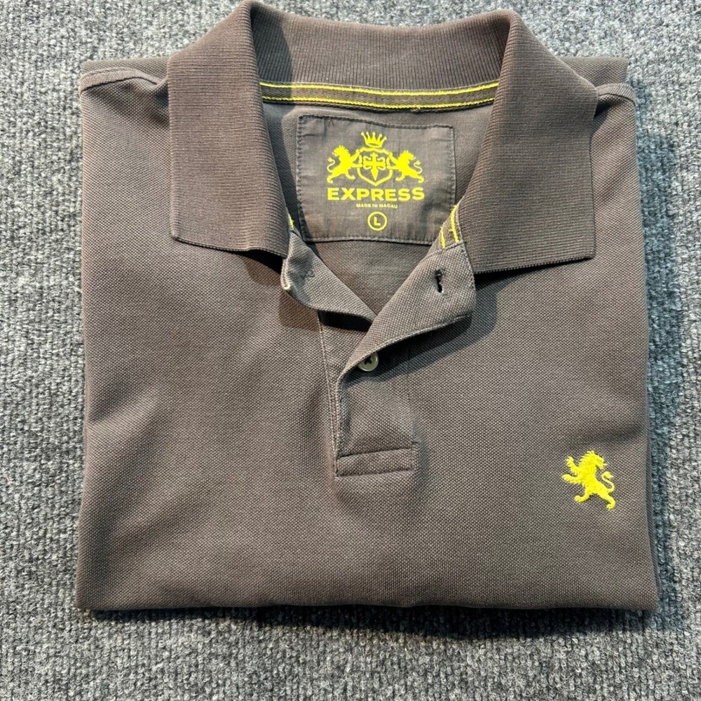 Express Mens Polo Size L Gray Pique Preppy Logo Casual - Picture 9 of 9